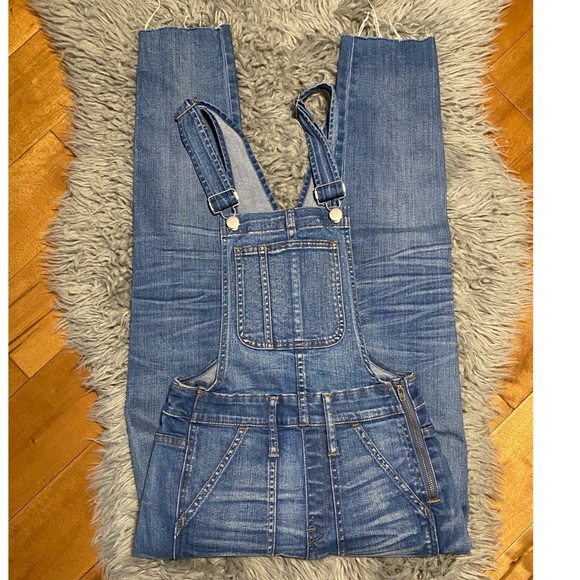 Madewell Skinny Overalls in Cedarburg Wash Raw Hem Jeans Size XXS - Picture 5 of 10